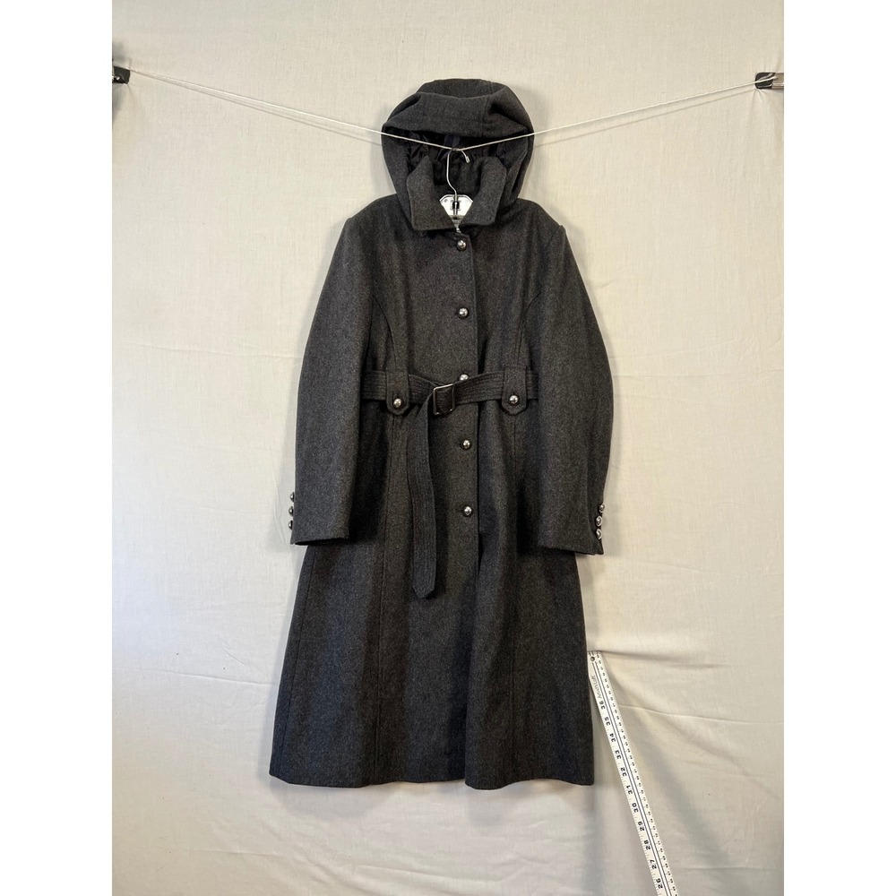 Rothchild Womens Grey Wool Blend Belted Trench Coat with Detachable Hood Size 12